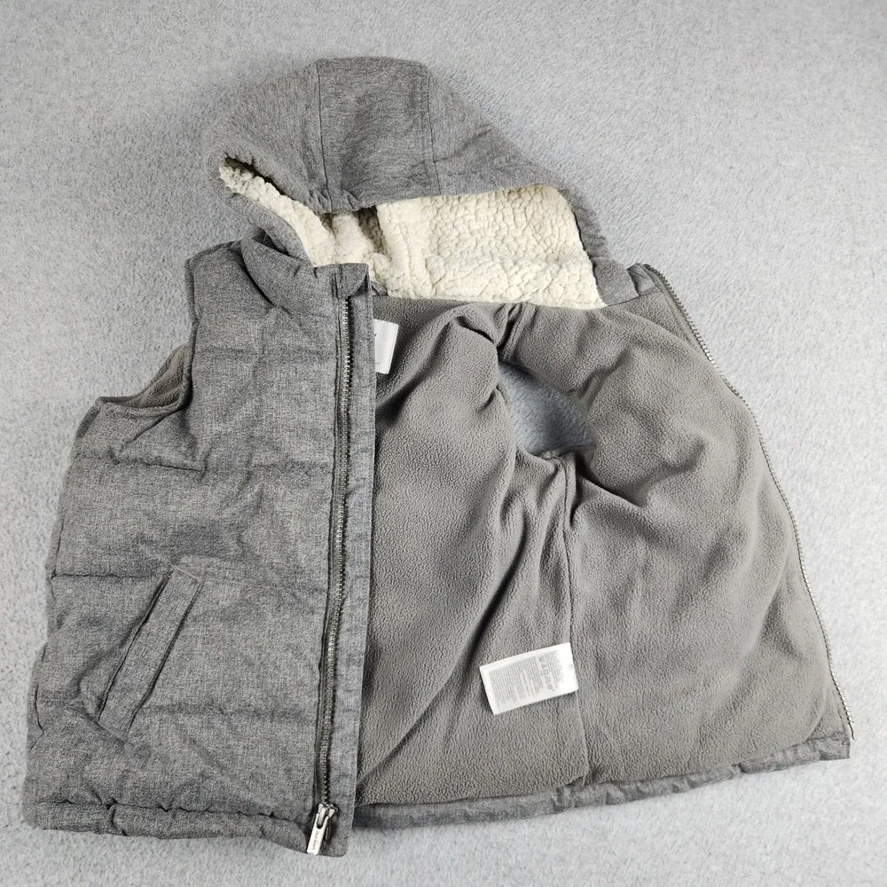 Old Navy Puffer Vest Unisex Kids 5T Gray Fleece Lined Sherpa Hooded Full Zipper